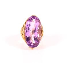 Designer Ring for Women in Solid 925 Sterling Silver with Amethyst Gemstone and 18k Vermeil Gold